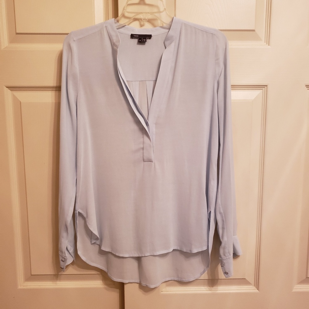 Vince pale blue high low blouse size 2